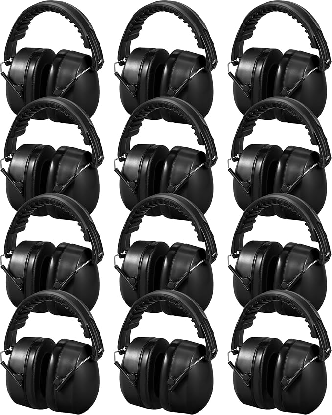 12 Pcs Hearing Protection Ear Muffs NRR 28dB Noise Reduction Headphones Shooting Ear Protection Earmuffs(Black)