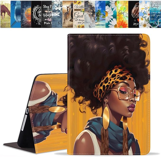 Case for Samsung Galaxy Tab S10 Lite / S10 FE / S9 FE 10.9-Inch / S9 11-Inch, Slim Lightweight PU Leather Stand Cover with Auto Wake/Sleep, African American Women