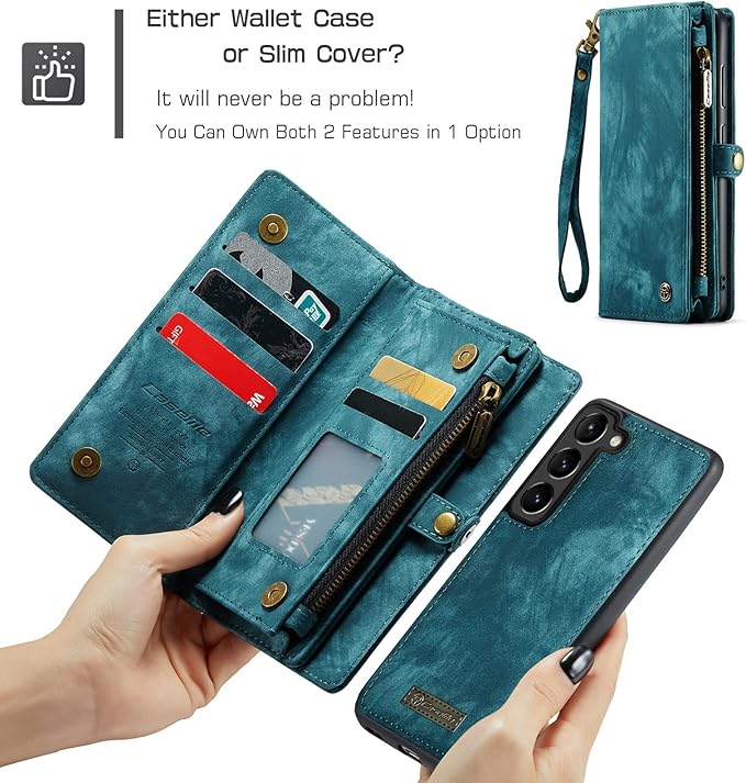 SZHAIYU 2 in 1 Detachable for Samsung Galaxy S23 Wallet Case with Card Holder, Retro Premium Flip Leather Cover Magnetic Zipper Pocket Phone Cases 6.1'' (Blue,S23)