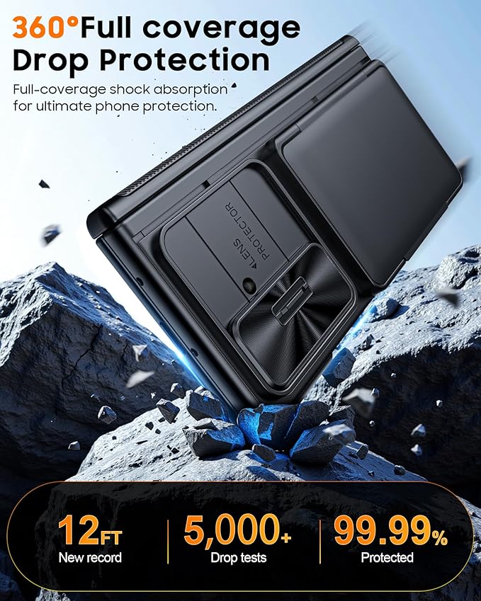 CENMASO for Samsung Galaxy Z Fold 7 Case with Card Holder [RFID Blocking] Camera Cover, Hinge Protection, Hidden Kickstand, Screen Protector, Slim Shockproof Phone Case for Galaxy Z Fold 7-Black