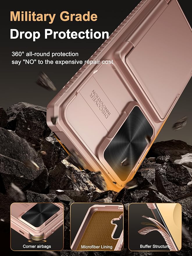 Vihibii for Samsung Galaxy S25+ Plus Case with Card Holder (4 Cards), [RFID Blocking] & Slide Camera Cover, Military Grade Drop Protection, Rugged Wallet Case for Galaxy S25+ Plus 6.7" 5g, Rose Gold