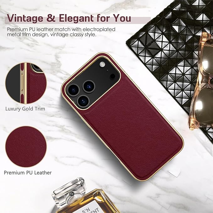LOHASIC for iPhone 17 Pro Case for Women, Compatible with MagSafe, Luxury Elegant Leather Design with Soft Non-Slip Grip Protective Cover Magnetic Case for iPhone17 Pro 2025 - Burgundy