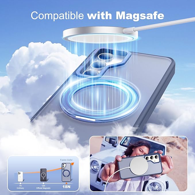 for Samsung Galaxy S23 Case with 360°Rotatable Magnetic Ring Stand Compatible with Mag-Safe Military Standard Protection Shockproof Matte Translucent Phone Cases for Samsung Galaxy S23,Blue