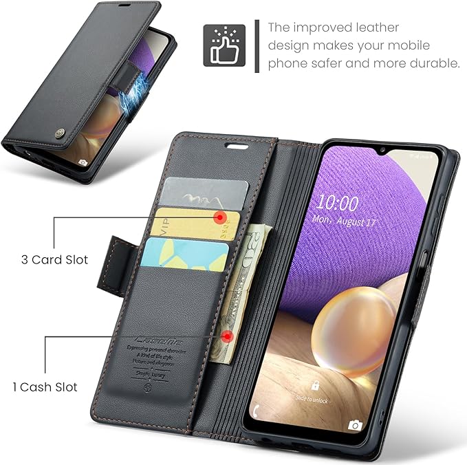 for Samsung Galaxy A32 5G Case, Premium PU Leather Wallet Case Flip Cover with [RFID Blocking][Card Holder][Stand Function] for Samsung Galaxy A32 5G (Non 4G Version), Black