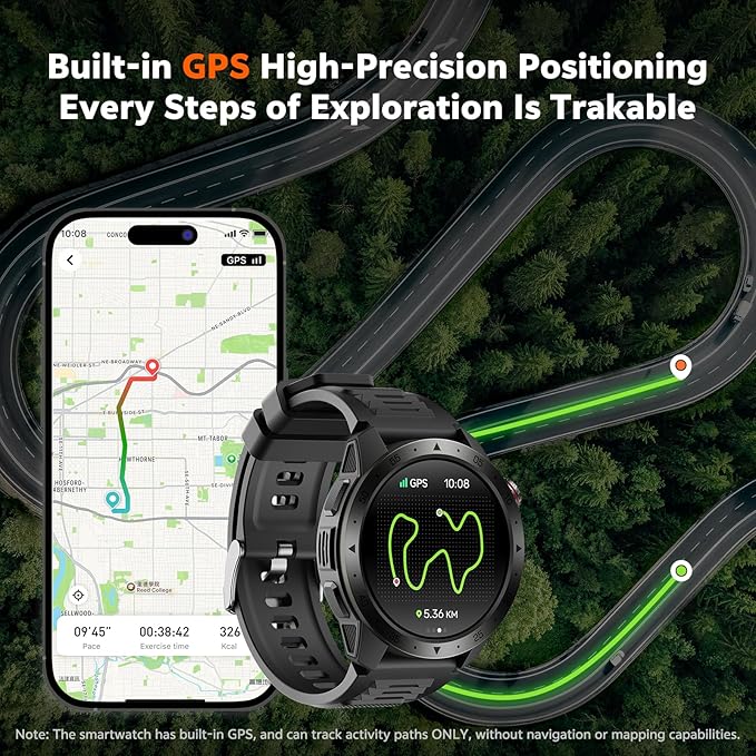 Military Smart Watches for Men Built-in GPS(Answer/Make Calls), 1.43" AMOLED Screen with Compass, Altitude, Barometer, 3ATM Waterproof, Fitness Watch with Health Monitor for Android iOS