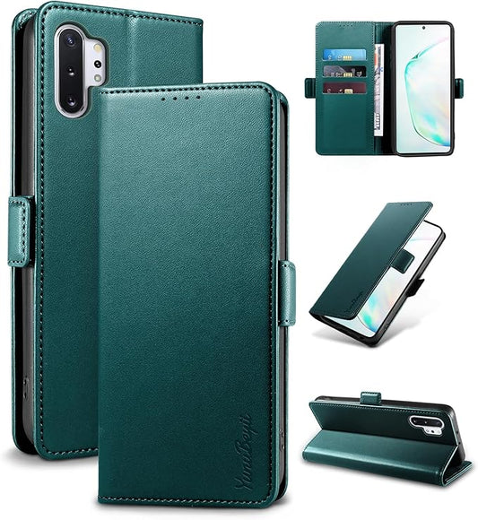 Wallet Flip Case for Samsung Galaxy Note 10 Plus/Note10+ - [RFID Blocking] Luxury PU Leather Card Holder Magnetic Phone Cover with Kickstand,Shockproof Protective Case,Green