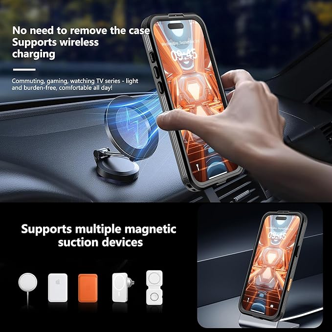 GOLDJU Magnetic for iPhone 17 Air Case-Waterproof, Built-in Screen & Camera Protector-IP68 Underwater Full Body 16FT Military Dropproof Shockproof Case for 17 Air 6.6''- Black