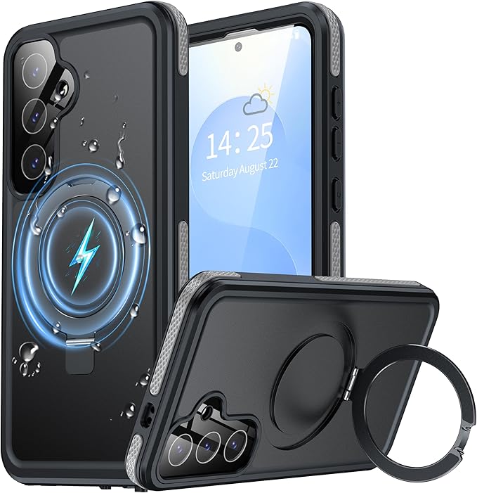 Magnetic & Stand for Samsung Galaxy S25 Case Waterproof[Built-in Screen Protector][Fit for Magsafe][Invisible Kickstand] 360° Full Body Sealed Protective Dustproof Shockproof Case Black