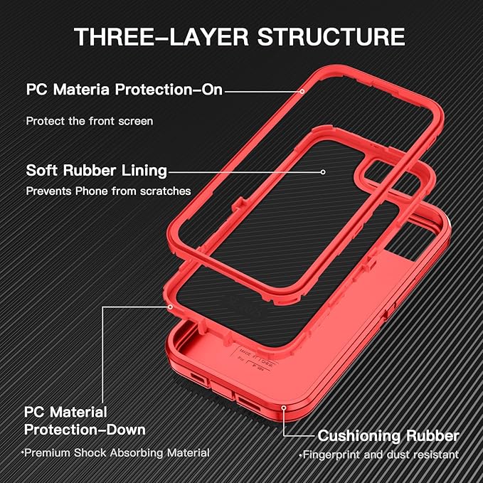 for iPhone 16e Case [Compatible with MagSafe] Shockproof 3-Layer Full Body Protection [Without Screen Protector] Rugged Heavy Duty Cover Case for Apple iPhone 16e 6.1" 2025,Red