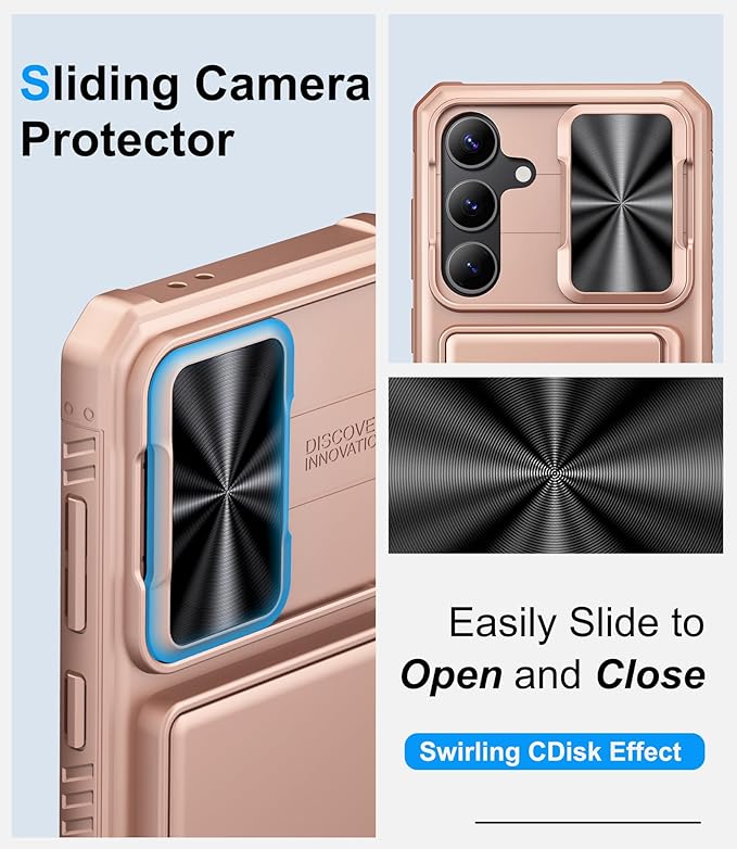 for Samsung Galaxy S25 FE Phone Case Wallet, Card Holder (4-5 Cards), Slide Camera Cover, Military Grade Protection, Rugged Hard Women Girly Men Protective Case for Galaxy S25 FE 6.7", Rose Gold