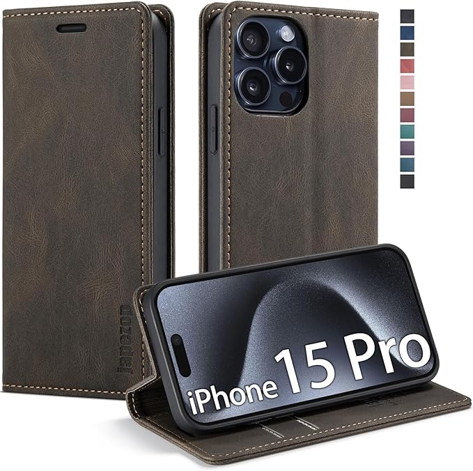 japezop iPhone 15 Pro 5G Wallet Case with [RFID Blocking],Card Holder Kickstand Magnetic,Leather Flip Case Wallet for iPhone 15 Pro 5G 6.1 Inch(Coffee)