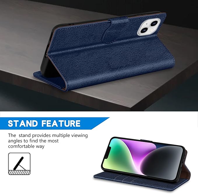ZZXX for iPhone 14 Wallet Case with [RFID Blocking] Card Slot Kickstand Magnetic Closure Leather Flip Fold Protective Phone Case for iPhone 14 Case Wallet(Blue-6.1 inch)