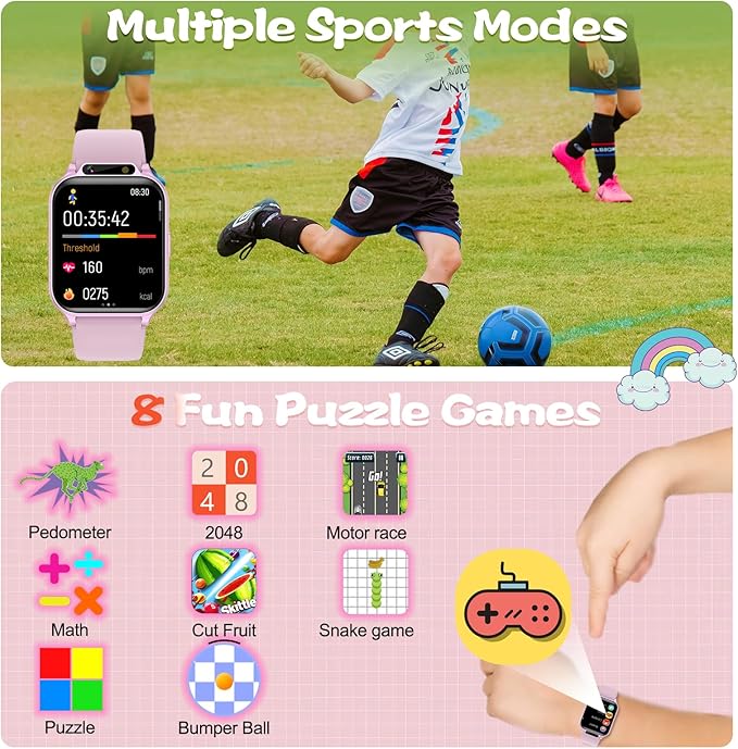 Smart Watch for Kids,1.85" Fitness Tracker with Heart Rate,Sleep Monitor,Built-in AI(Translation/Q&A/Watch Face/Image Recognition Smartwatches,NO APP/Phone, Gift for Boys Girls.(Built-in AI, Pink)