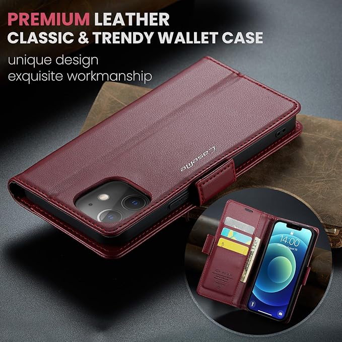 for iPhone 12/12 Pro Case, Premium PU Leather Wallet Case Flip Cover with [RFID Blocking][Card Holder][Stand Function] Shockproof Protective for iPhone 12 Pro/12, Red