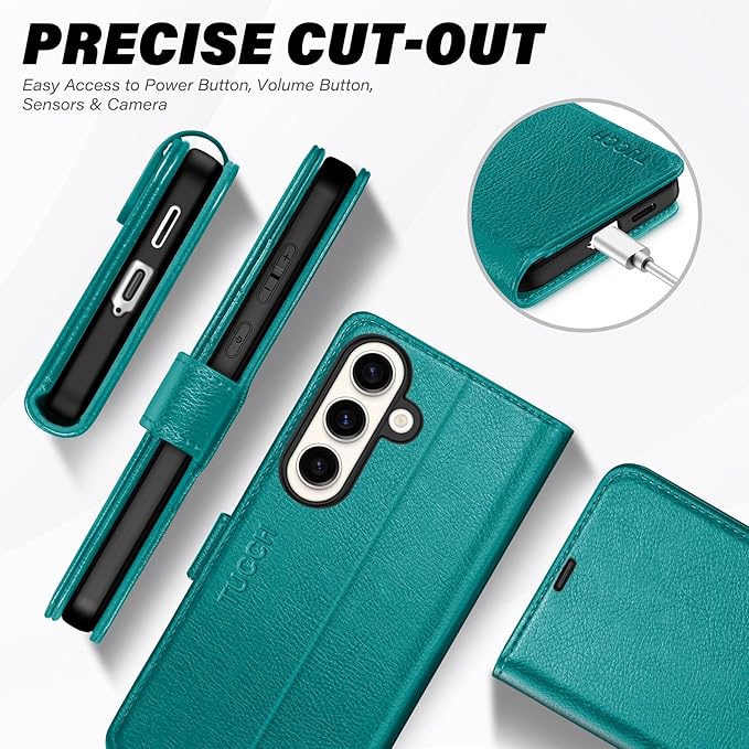 TUCCH Wallet Case for Galaxy S25 FE, Magnetic PU Leather Kickstand [RFID Blocking] 4 Card Slots Folio Phone Cover with [TPU Shockproof Inner Shell] (6.7") 2025, Cyan