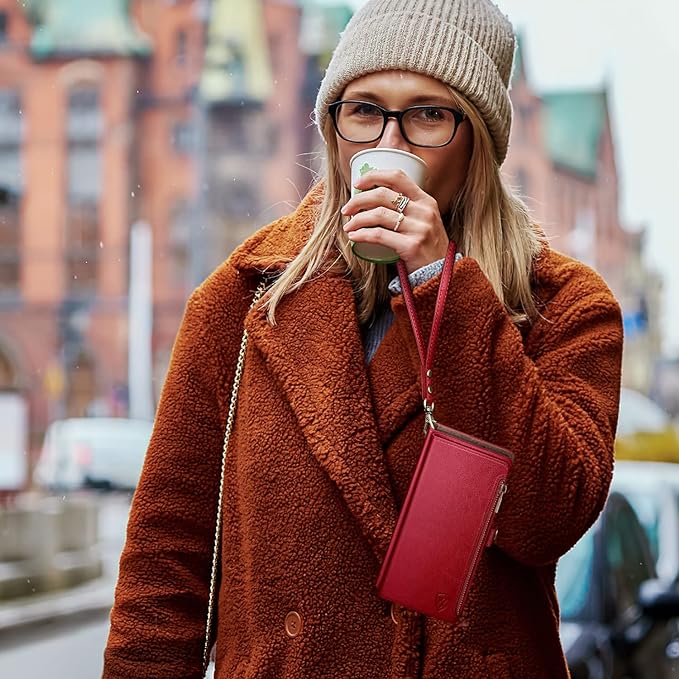 XcaseBar Compatible with iPhone 17 6.3" Wallet case with Zipper Credit Card Holder【RFID Blocking】,Flip Folio Book PU Leather Phone case Shockproof Cover Women Men for Apple 17 case Red