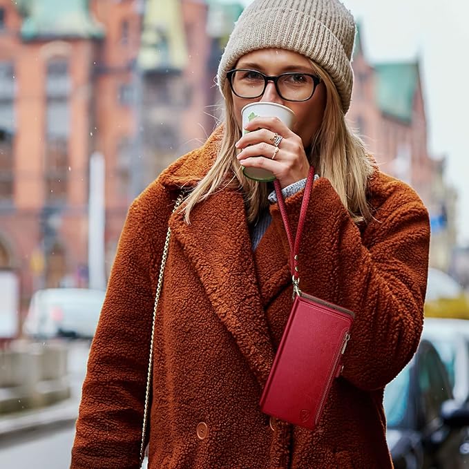 XcaseBar Compatible with Samsung Galaxy S25 Wallet case with Zipper Credit Card Holder【RFID Blocking】,Flip Folio Book PU Leather Phone case Shockproof Cover Women Men for Samsung S25 case Red