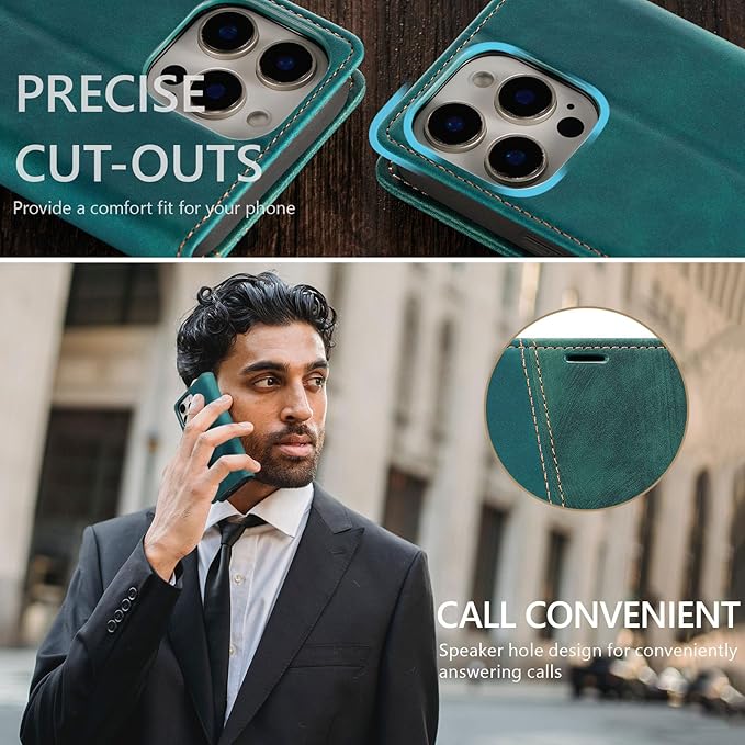 QLTYPRI for iPhone 16 Pro Case Wallet with Card Holder, Vintage PU Leather Kickstand Magnetic Closure Shockproof Folio Book Cover Case for iPhone 16 Pro - Retro Green