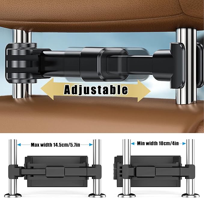 Car Tablet Holder for Backseat, for ipad Headrest Mount, Car Mount for Back Seat with 360°Rotating, [3 in 1 Extension Arm] 5.3-10.6", Fit Larger Tablet (If Short Side ≤10.6") - Black