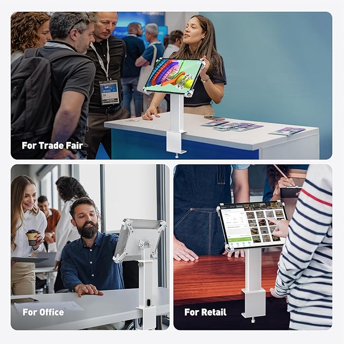 AboveTEK iPad Clamp Mount Desk, Adjustable Tablet Holder Clamp with 360° Rotation & 180° Tilt, Fits 9.7"-13" Tablets, Anti-Theft iPad Desk Stand, Heavy-Duty Aluminum Tablet Stand, Perfect for Work