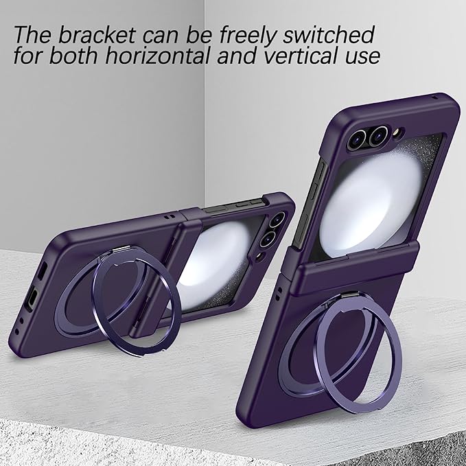Magnetic Case for Samsung Galaxy Z Flip 5 Compatible with Magsafe, Built-in Kickstand & TPU Hinge Protection Flip 5 Case, Matte PC Cover Ultra Shockproof Phone Case for Z Flip5 (Dark Purple)