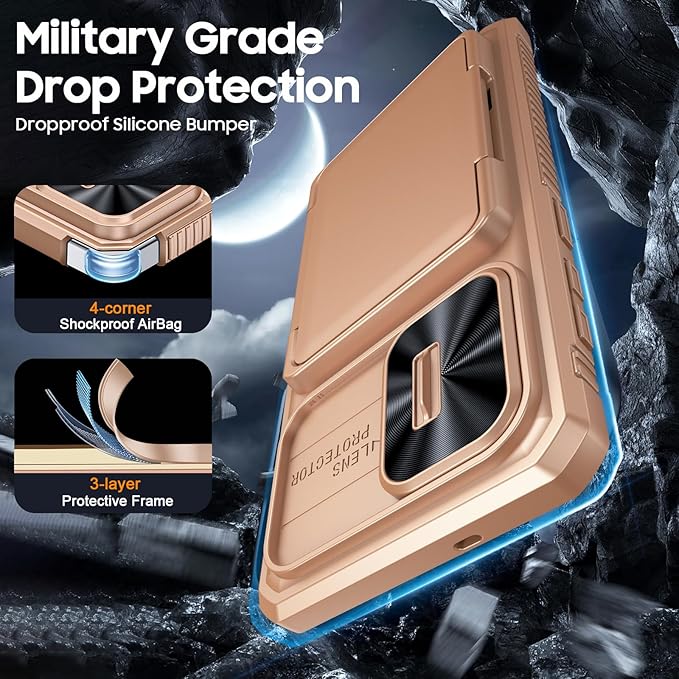 for Samsung Galaxy S25 Edge Case Wallet with RFID [Cards Holder][Camera Cover][Edge Raised] Full Body Shockproof Silicone Protective Phone Case for Galaxy S25 Edge 2025 (Champagne Gold)