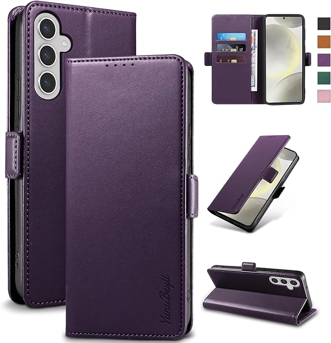 Wallet Flip Case for Samsung Galaxy S24 Plus/S24+ 5G - [RFID Blocking] Luxury PU Leather Card Holder Magnetic Phone Cover with Kickstand,Shockproof Protective Case,Purple