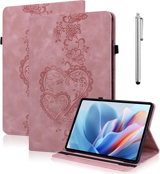 Case for Lenovo Tab M9 Cover 9.0 inch (TB-310FU,2023 Released), Embossed Premium PU Leather Flip Stand Case with Elastic Band/Card Slots/Pen Holder for Lenovo Tab M9 Tablet - Pink