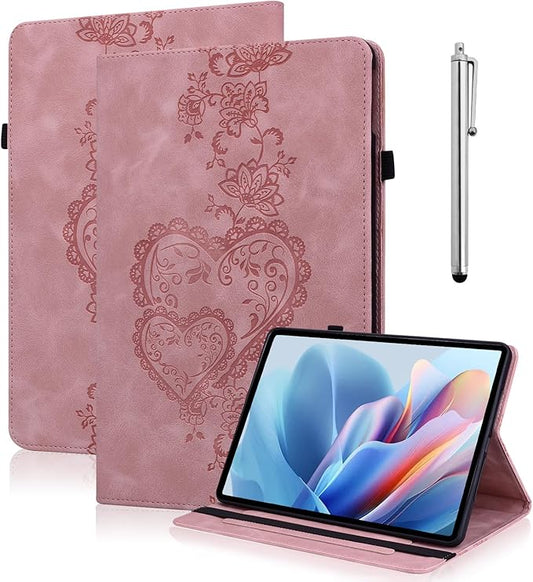 Case for Lenovo Tab M9 Cover 9.0 inch (TB-310FU,2023 Released), Embossed Premium PU Leather Flip Stand Case with Elastic Band/Card Slots/Pen Holder for Lenovo Tab M9 Tablet - Pink