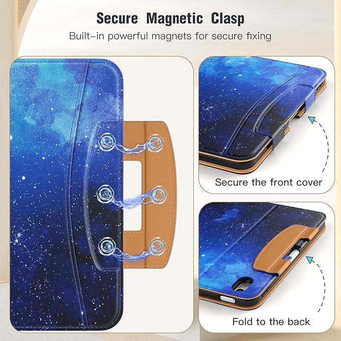 MoKo for iPad (A16) 11th Generation Case 11 inch 2025, iPad 10th Generation Case 10.9" 2022 with Pencil Holder & Pocket, Premium Leather Folio Stand Cover, Multiple Viewing Angles, Blue Starry Sky