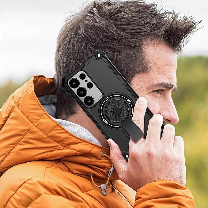 Magnetic Case for Galaxy S25 Ultra, Built-in Stand [Compatible with Mag-Safe] Shockproof Protective Cover Case for Samsung Galaxy S25 Ultra Black