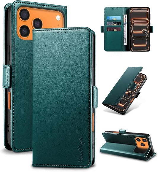 Wallet Flip Case for iPhone 17 Pro Max 5G - [RFID Blocking] Luxury PU Leather Card Holder Magnetic Phone Cover with Kickstand,Shockproof Protective Case,Green