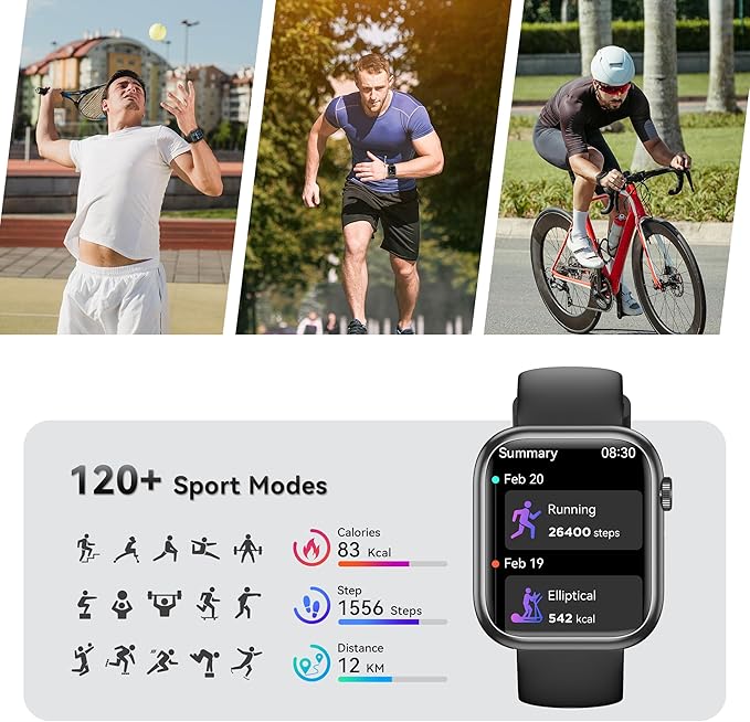 Smart Watch for Men Women, 1.83" Fitness Watch (Answer/Make Call), Smartwatch with Heart Rate/Blood Pressure, Sleep Tracker, Pedometer, 120+ Sport Modes,IP68 Waterproof Fitness Tracker for Android IOS