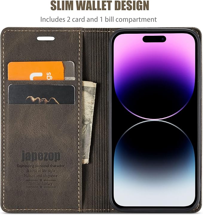 japezop iPhone 14 Pro Max Wallet Case with [RFID Blocking] Card Holder Kickstand Magnetic,Leather Flip Case Wallet for iPhone 14 Pro Max 5G 6.7 Inch (Coffee)