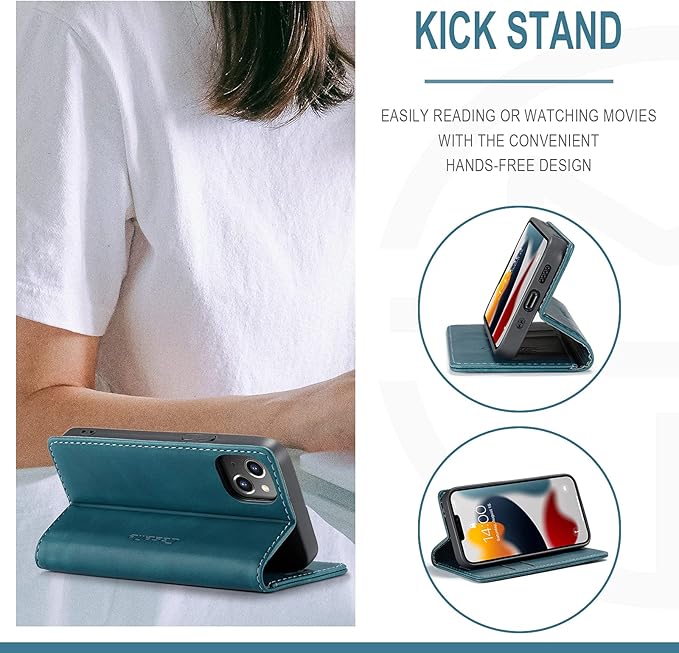 for iPhone 13 Mini Case 5.4", Flip Wallet Leather Case with Card Holder Magnetic Closure Shockproof Kickstand Protective Phone Cases Cover for iPhone 13 Mini,Blue-Green