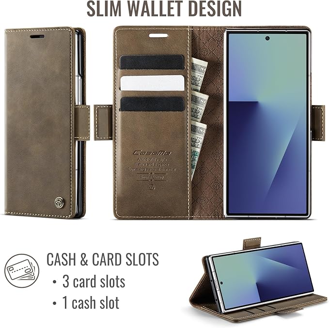 for Samsung Galaxy Z Fold 7 Case, Flip Wallet Leather Case with Card Holder Magnetic Closure Shockproof Kickstand Protective Phone Cases Cover for Galaxy Z Fold 7, Coffee