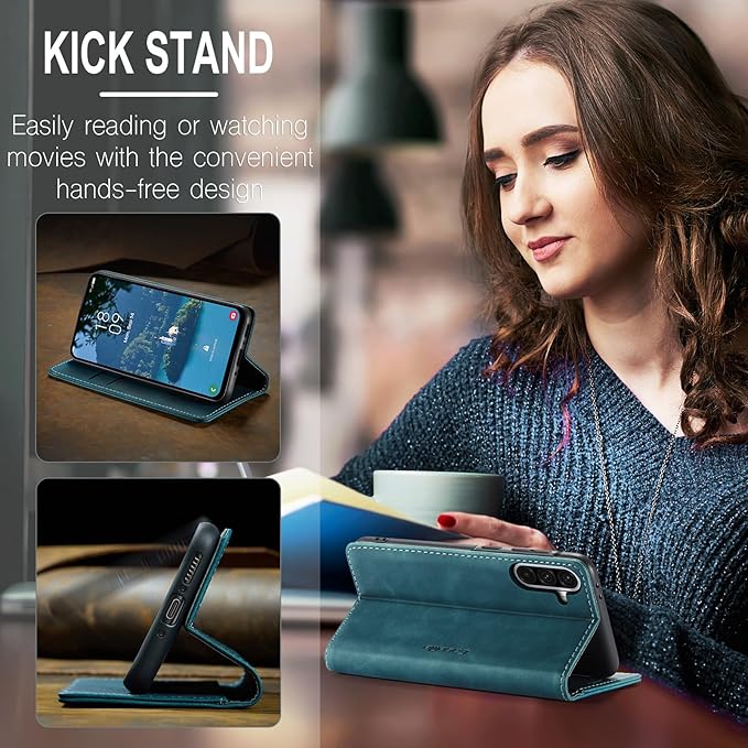 for Samsung Galaxy A36 Case, Flip Wallet Leather Case with Card Holder Magnetic Closure Shockproof Kickstand Protective Phone Cases Cover for Galaxy A36, Blue-Green