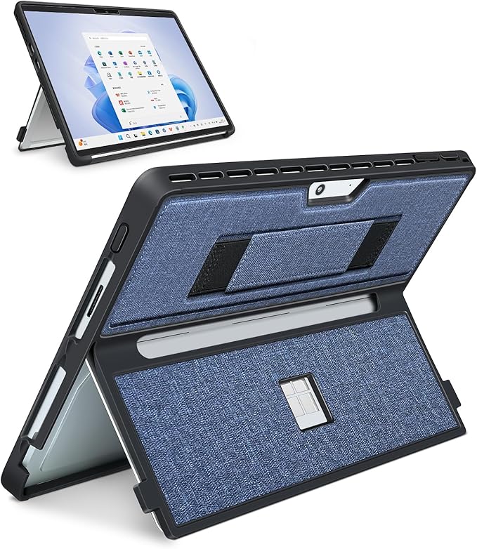 SSSGRGB Case fit Microsoft Surface Pro 11/10/9/8 13-Inch, with Stent Cover, Hand Strap, All-in-one Rugged Case Compatible with Type Cover Keyboards, Navy Blue