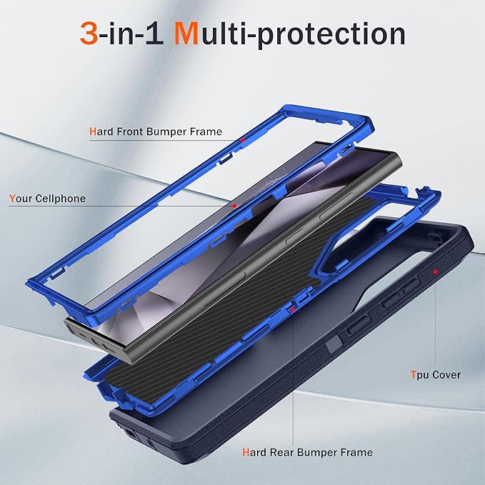 for Samsung Galaxy S24 Ultra Case with [2 Pack] HD Screen Protector, [Military-Grade] Shockproof Dust/Drop Proof 3-Layer Full Body Protection Heavy Duty Case for S24 Ultra, Navy