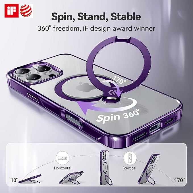 CASEKOO Titanium for iPhone 16 Pro Max Case with 360° Spin Magnetic Stand [Compatible with Magsafe][16FT Military Protection] Polished for iPhone 16 ProMax Case with Stand Ring 6.9'', Premium Purple