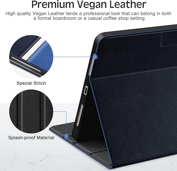 KingBlanc Case for iPad (A16) 11th Generation 11-inch 2025, iPad 10th Generation 10.9" 2022 with Pencil Holder, Vegan Leather Protective Stand Cover, Auto Sleep Wake, Multi-Angle Viewing/Typing, Blue