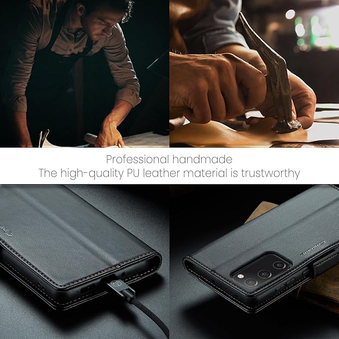 AUPAI for Samsung Galaxy S20 FE Wallet Case with Credit Card Holder, PU Leather RFID Blocking Folio Flip Kickstand Magnetic Clasp Protective Phone Cover for Women Men Black