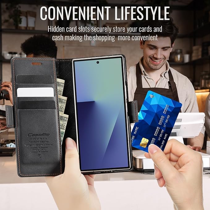 for Samsung Galaxy Z Fold 7 Case, Flip Wallet Leather Case with Card Holder Magnetic Closure Shockproof Kickstand Protective Phone Cases Cover for Galaxy Z Fold 7, Black