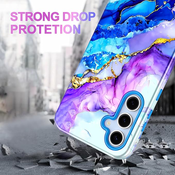 Casetego for Galaxy S24 FE Case,Compatible with MagSafe,[Military Grade Drop Test] Full Body Protection Slim Shockproof Rugged Marble Women Case for Samsung Galaxy S24 FE 6.7 inch,Azure Blue