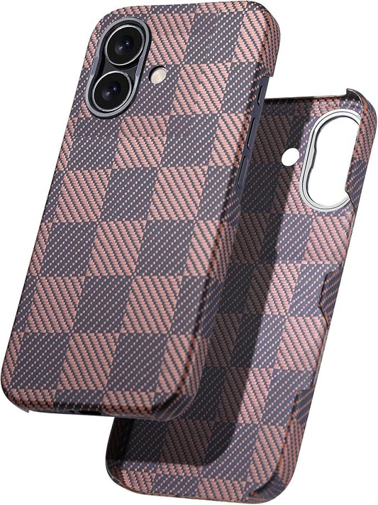 Aramid Fiber for iPhone 16 Case,Compatible with Magnet,Slim & Light Case for iPhone 16, Case-Less Touch Feeling, Checkerboard