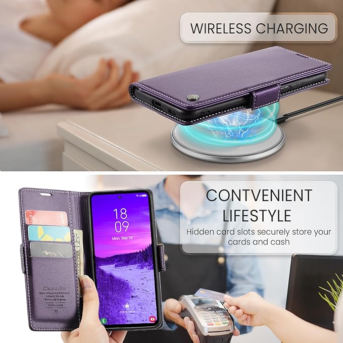 AUPAI for Samsung Galaxy S23 Wallet Case with Credit Card Holder, PU Leather RFID Blocking Folio Flip Kickstand Magnetic Clasp Protective Phone Cover for Women Men Purple