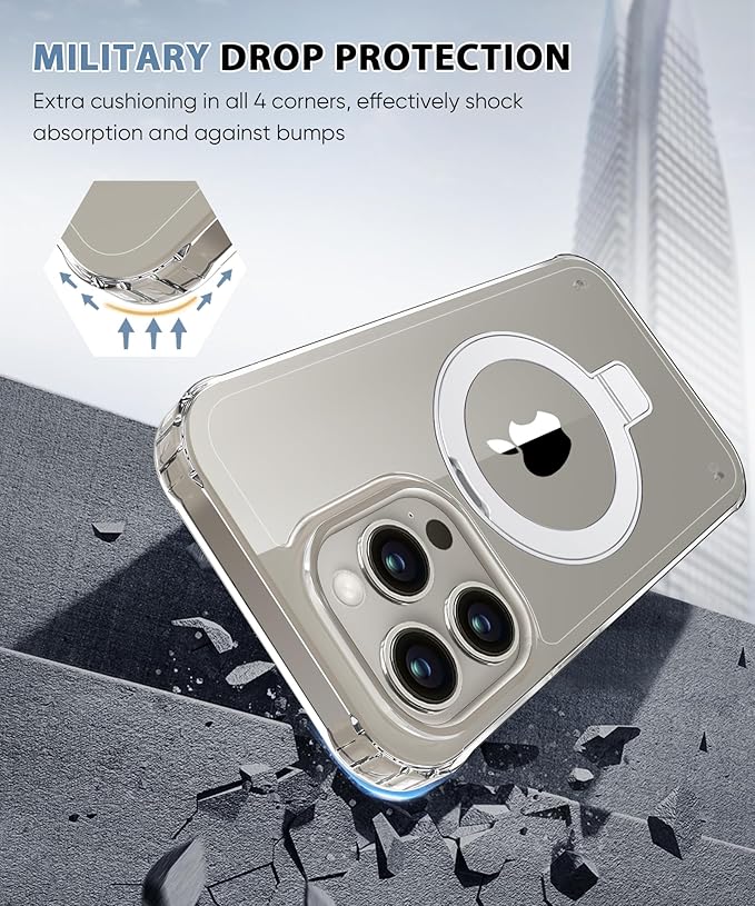 Compatible with iPhone 15 Pro Max Case, Built-in Screen Protector & Seamless Stand, with Camera Lens Protector, Strong Magnetic Clear Phone Case, Full Body Protective Cover for 6.7" (Clear)