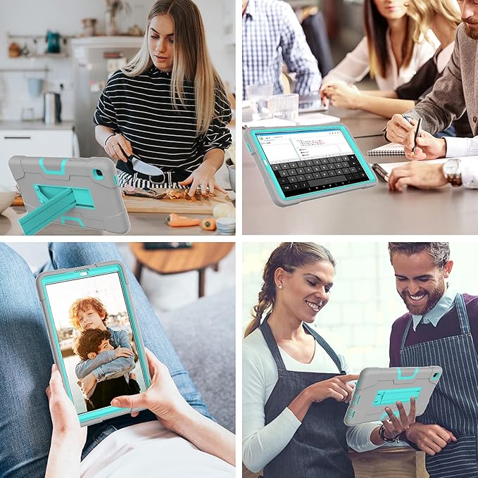 Case for Samsung Galaxy Tab A7 Lite 2021, 3-in-1 Heavy Duty Kickstand Silicone Hybrid Protective Cover for Tab A7 Lite SM-T220/T225/T225N/T227U, Gray/Green