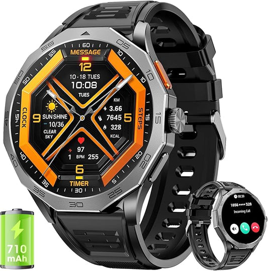 Military Smart Watch for Men 1.85" HD Ultra Screen Touch Screen 710mAh Battery Smart Watches for Android iOS （Bluetooth Call Answer/Dial Calls） Fitness Tracker with 100+ Sports