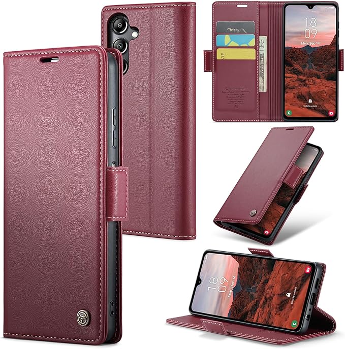 for Samsung Galaxy A05s Case, Premium PU Leather Wallet Case Flip Cover with [RFID Blocking][Card Holder][Stand Function] Shockproof Protective for Samsung Galaxy A05s, Red
